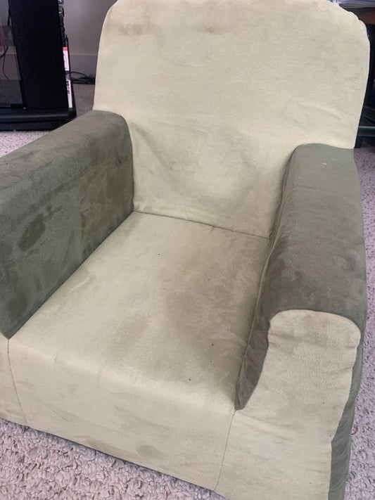 Pkolino Green suede chair with side pockets. A little dusty. Furniture