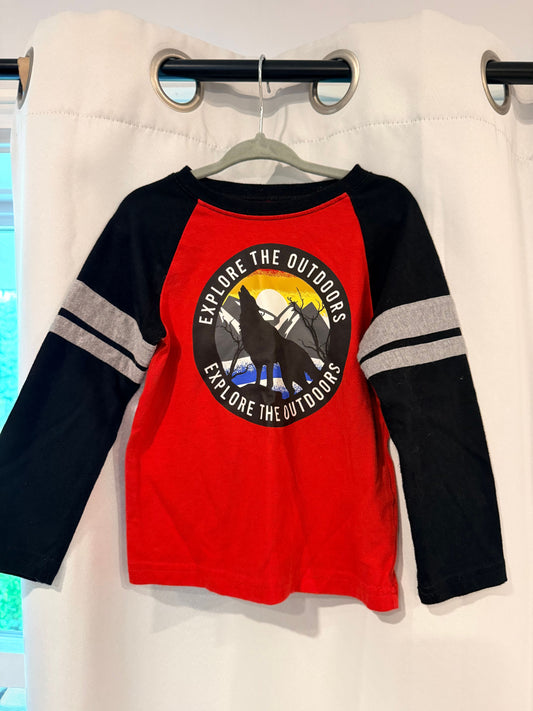 Graniamanls Red and black, long sleeve wolf shirt 3T