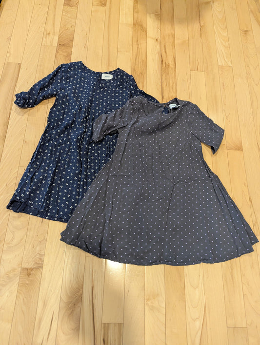 Old Navy Blue and Grey Swing Dresses Blue with White Flowers, Grey with Purple Polka Dots 5T/5