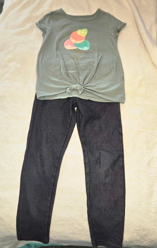 Gap Kids and Carters Girls' Size 6 Dark Wash Jeans with Olive Ice Cream T-Shirt 6