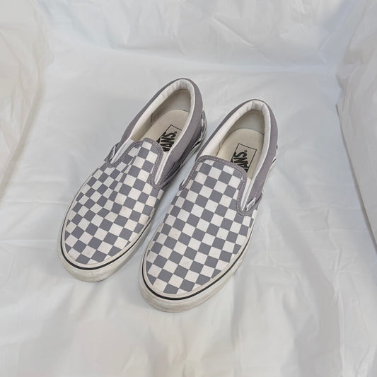 Vans size 9 mens gray and white checked slip on shoes 9 (Adult)