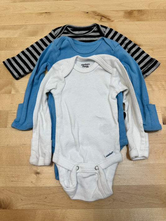 Carters, Gerber black/gray, blue, and white long-sleeve onesies Newborn