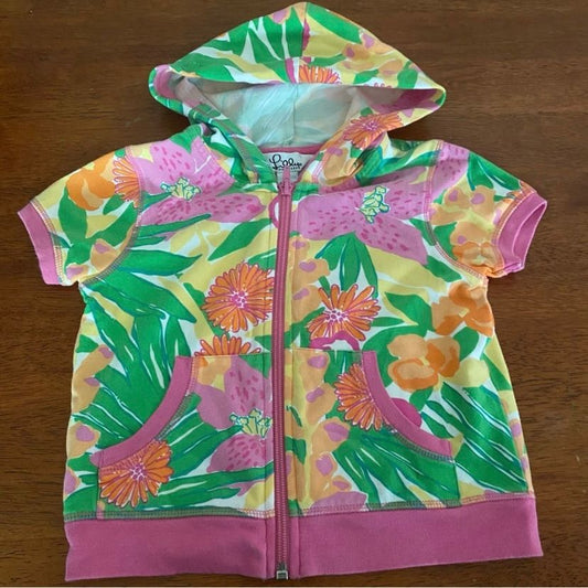 Lilly Pulitzer 7 white label zip up short sleeve hoodie floral 7