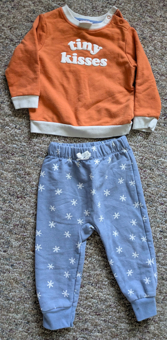 Cat & Jack Orange sweatshirt with matching blue pants- snowflake 18 Months