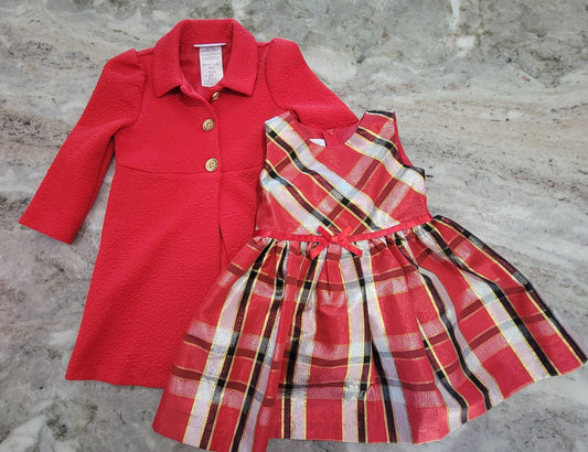 Bonnie jean Red holiday dress with matching pea coat christmas dress 2T girls 2T