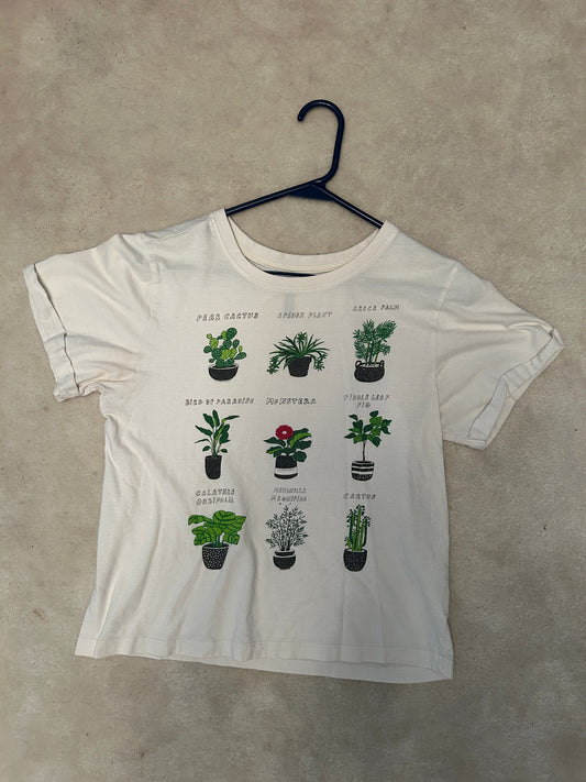Electric Pink White t-shirt with plants Women's - S