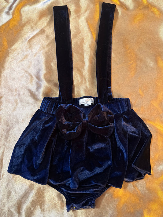 Baileys Blossms Blue velour overall skirt 4T/4