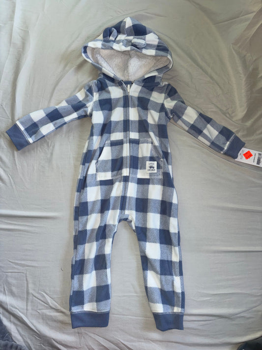 Carters 12months, 1 piece outfit Blue and white checkered, NWT, fleece 12 Months