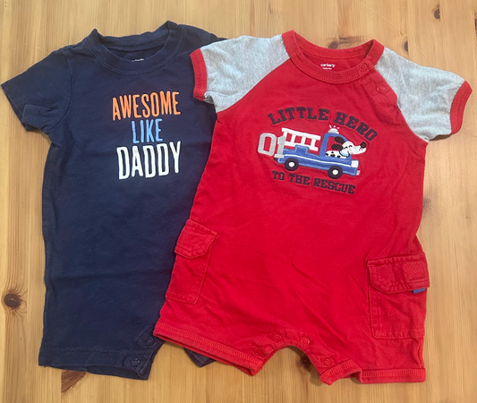 2pc 12m Carters SS One-Piece Outfits Navy/Red Awesome Like Daddy, Little Hero to the Rescue 12 Months