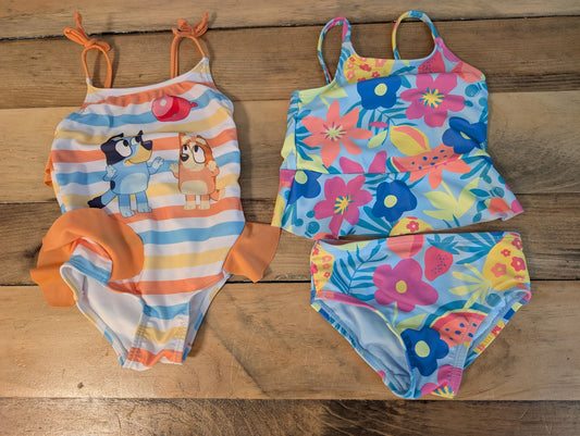 Jumping Beans & Bluey Girl's 12 mo bathing suits Blue flower suit is in great shape, Bluey suit has a few pinholes 12 Months