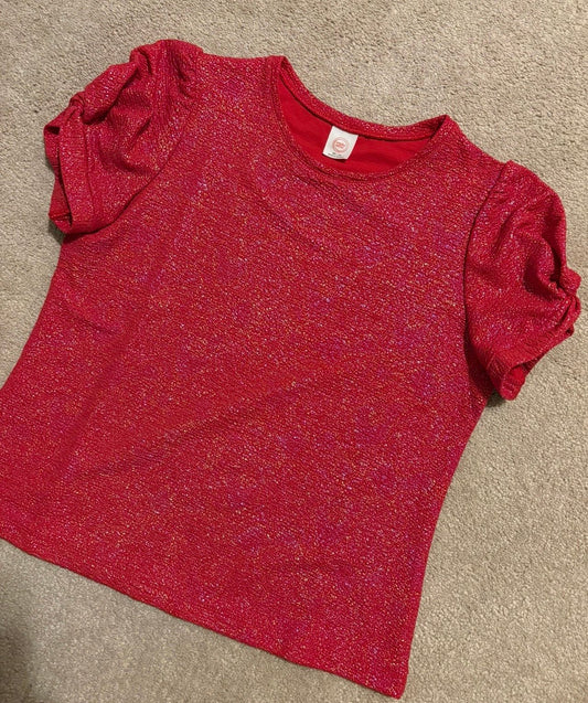 wonder nation, XXL, like new, Girls top with short pinched sleeves, red with shimmery thread 18