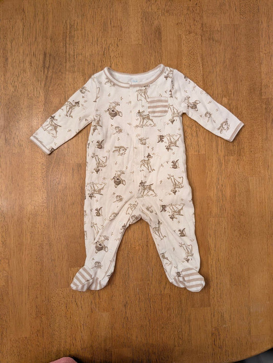Disney Baby, 0-3m, long sleeve button up sleeper white/brown Bambi, gender neutral Newborn