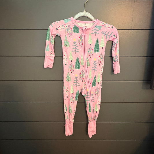 Little Sleepies Zippy, pink Christmas trees 6 Months