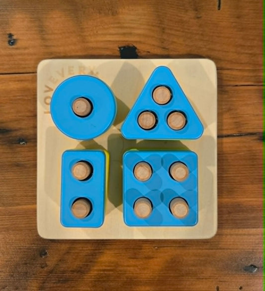 Lovevery Lovevery Wooden Stacking Puzzle Green Blue Yellow Toddler Puzzle