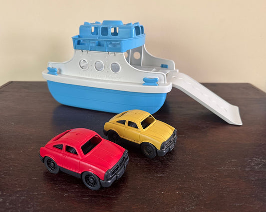 Green Toy Vehicle Ferry Boat w/ Two Cars Toy Vehicles