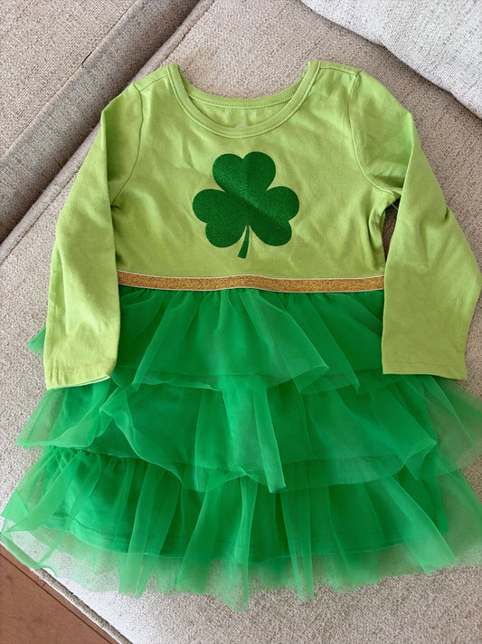 Wonder Nation 18 Month Clover Long Sleeve Dress Green Tutu style skirt, NWT 18 Months