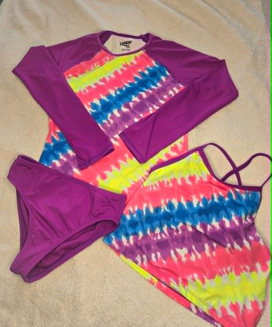 Land's End Girls' Size 6 3 Piece Tie Dye Swimsuit 6