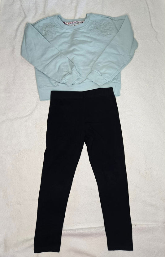 Haute Hippie Girls' Size 5 Light Blue Pullover Sweatshirt w/ Black Leggings 5T/5