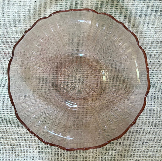 Pink glass with embossed flowers 12 inches diameter
