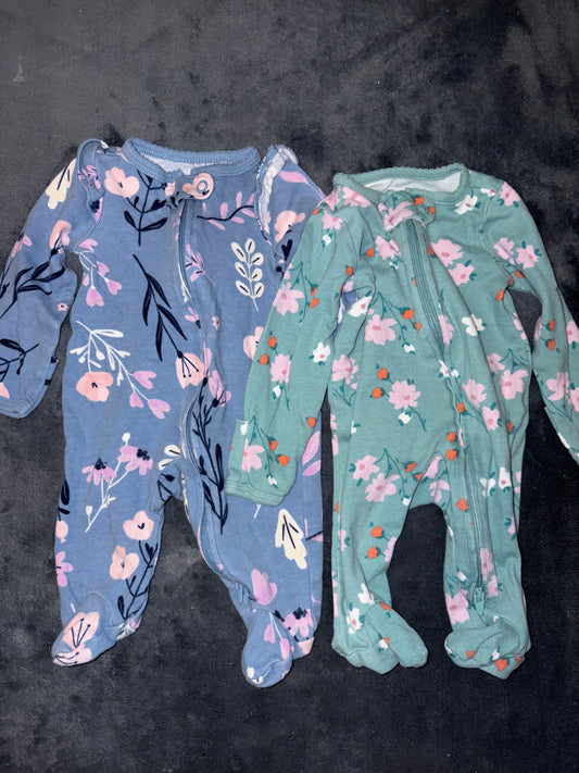 Carters Newborn Sleepers Set of Two Two Floral Sleepers - Blue & Turquoise Newborn