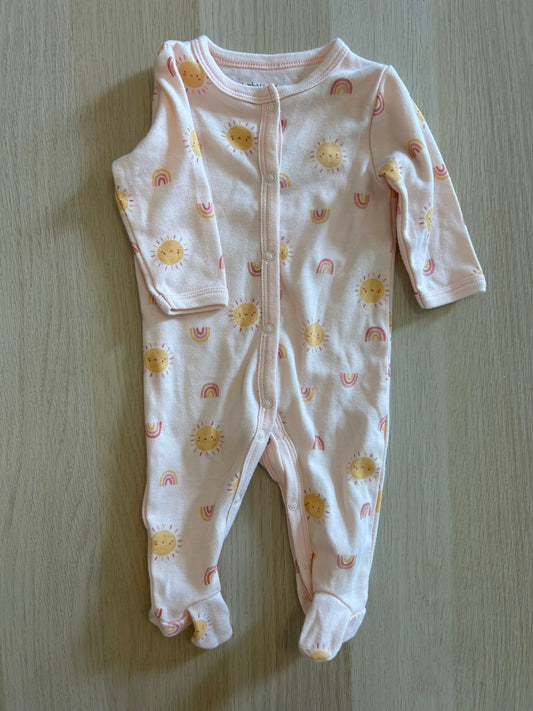 Baby views 3-6m footed snap-up sleeper Pink with sunshine and rainbows 3 Months