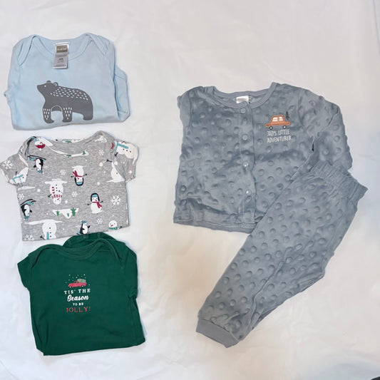 Chick Pea soft outfit size 6-9m 2 Carters onesies, 1 Kushies onesie 6 Months