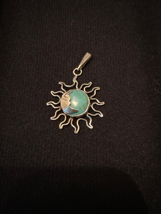 Silver and turquoise pendant Sun/moon pendant necklace Jewelry