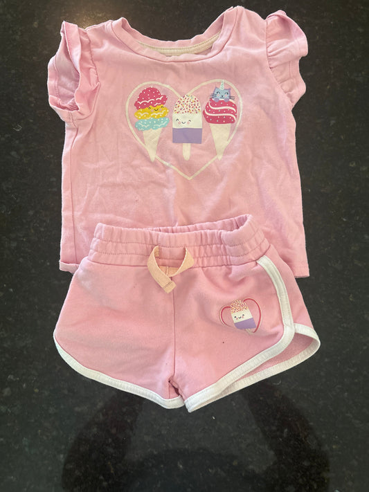 Makers Mark Girls short sleeve and short ice cream pajama set 18 Months