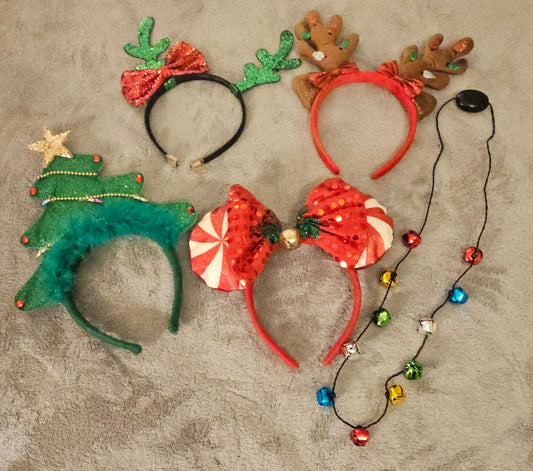 N/A 4 Christmas headbands and 1 light up bell necklace Accessories