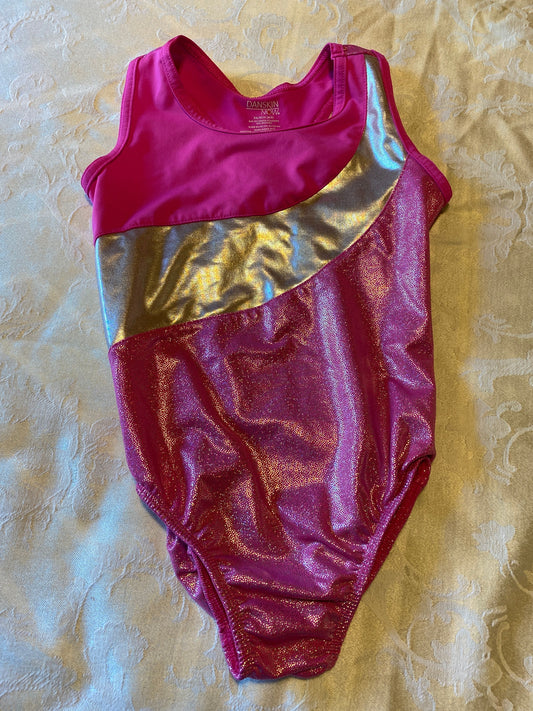 Danskin 4-5, hot pink, xs dance leotard, gymnastic shimmering  fuchsia on back with racerback 4T/4
