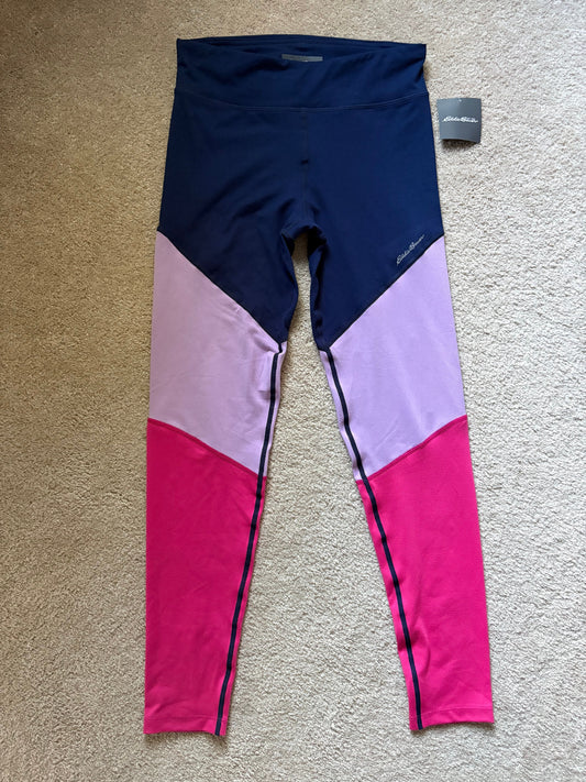 Eddie Bauer, 14, Girls color block Leggings NWT navy purple pink, performance stretch activewear 14