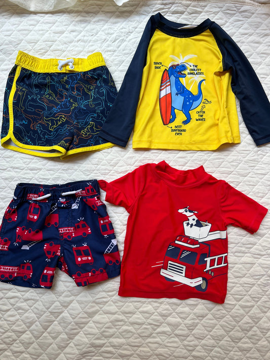 Carter's & Wonder Nation Dino surf and firetruck swim sets 12 Months