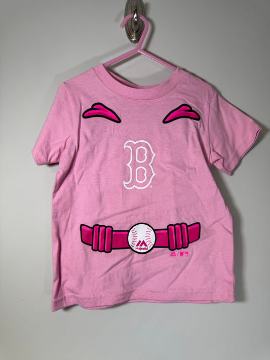 Majestic MLB Fan Fashion Pink Red Sox Baseball Cape Print Tee 4T/4
