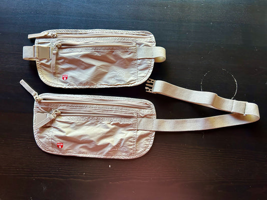 Alpha Keeper RFID Travel Money Belt Bundle - 2 Beige, features multiple zippered compartments, adjustable waist Luggage