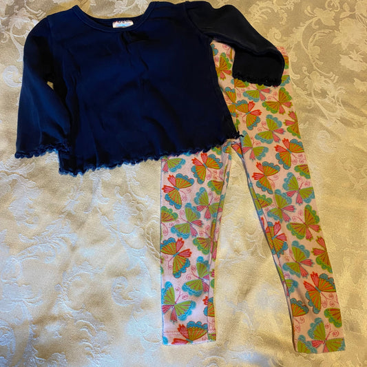 Kid Connection, 18m. Dark blue long sleeve shirt colorful butterfly pants 18 Months