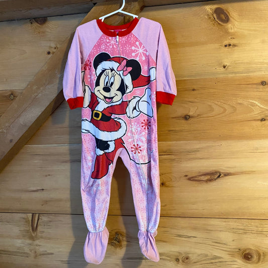Disney, 3T Santa Minnie Mouse fleece holiday footed sleeper 3T