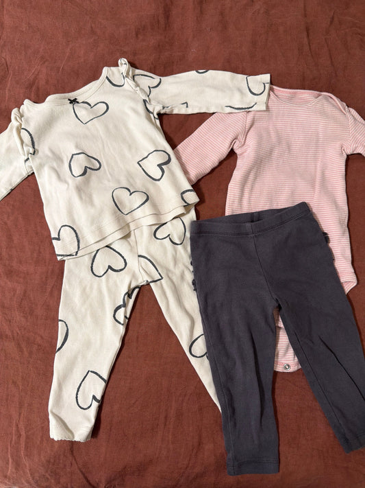 Carters Hearts set and pink onsie set 12 Months