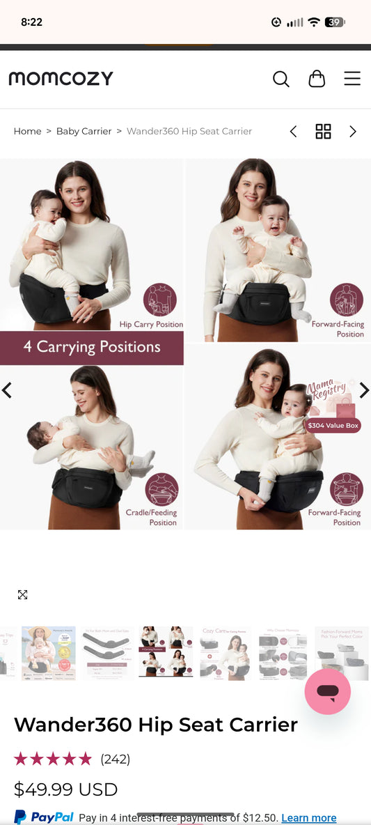 Momcozy Momcozy Hip Seat Baby Carrier in Black Size Large Carriers