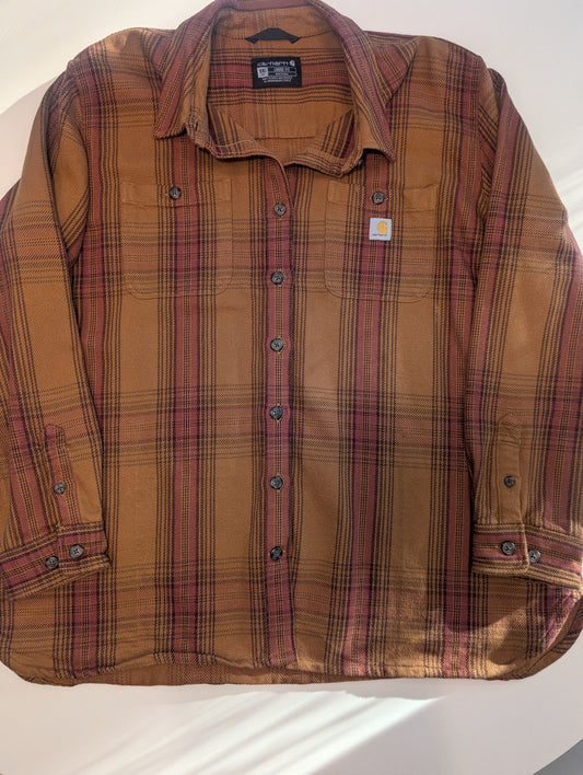 Carhartt Carhartt Women's XXL Loose Fit Twill Button Shacket Brown Plaid Women's - XXL