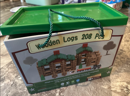 Lincoln Logs-Like Set of Building Logs Has 208 Pieces to Build Buildings and Farms-Includes Train! Building