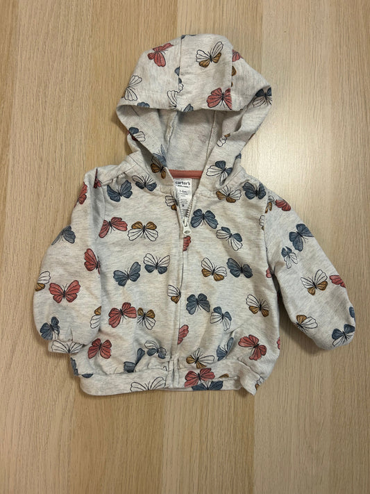 Carters child of mine 3-6m zip up sweatshirt Gray with pink and blue butterflies 3 Months