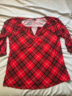 Lularoe Debra top Red with black, green and white plaid Women's - L