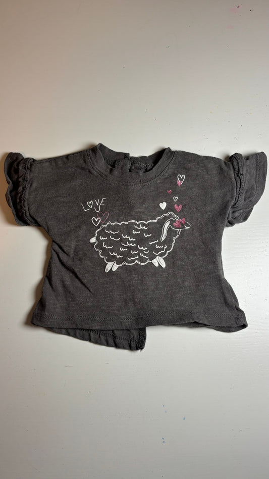Jessica Simpson 0 to 3 months gray tshirt Ruffle sleeves and sheep Newborn