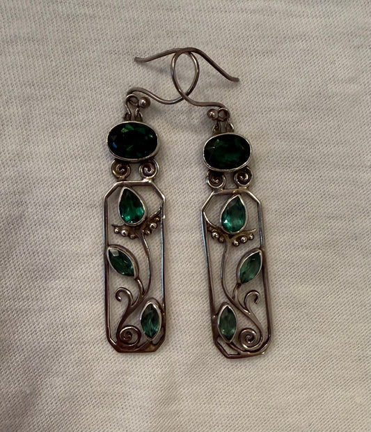 Sterling silver Teal gemstone dangle earrings Jewelry