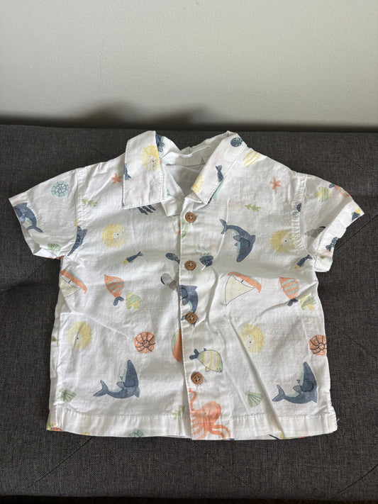 Primark Baby Boy Button Down Shirt w/ Sea Animals Washed but never worn 3 Months