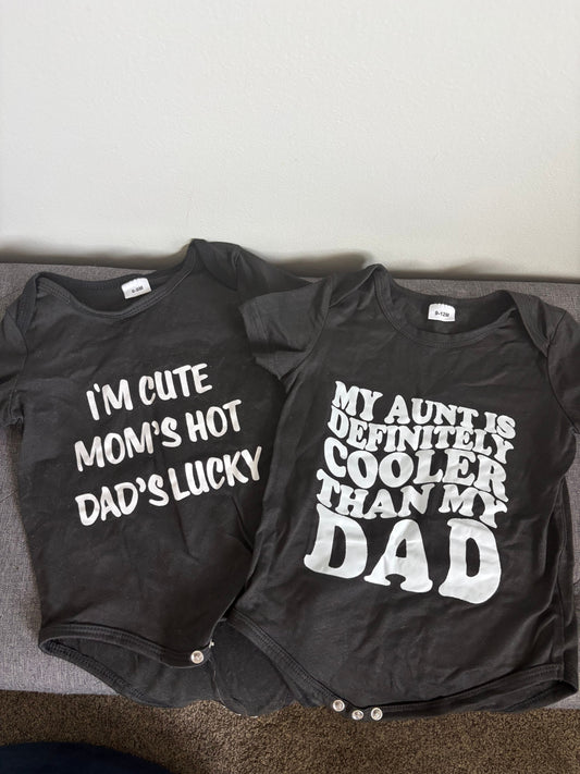 Two Funny Baby Onesies Different Sizes but Both Fit Like 9-12 Months 9 Months
