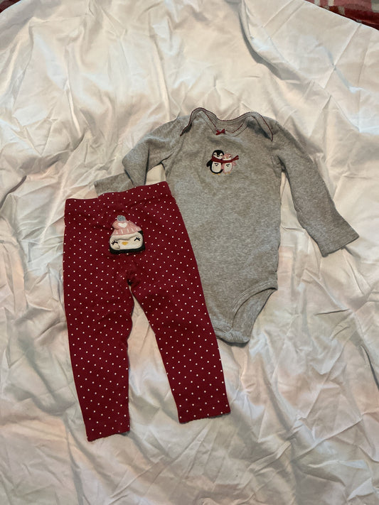 Carters Penguin two-piece set Christmas themed 18 Months