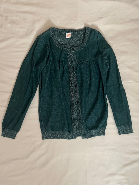 Gymboree girls' size 10-12 green long-sleeve cardigan sweater with sparkly gold thread 10