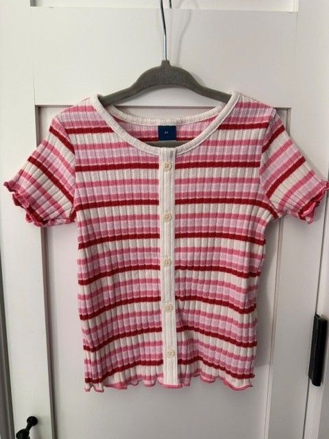 Old Navy Red White & Pink Stripe button up short sleeve shirt 2T