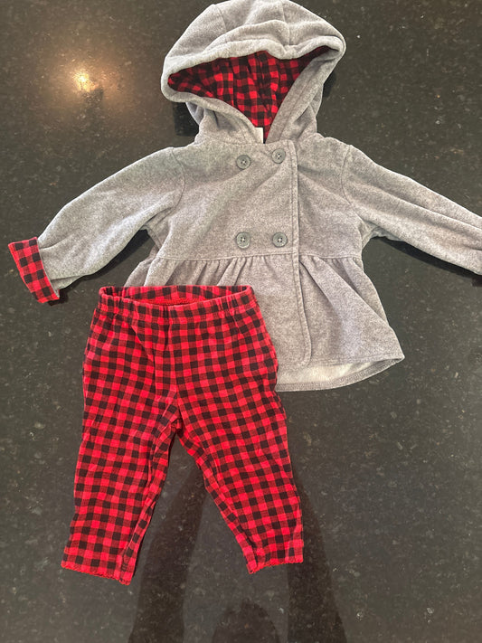Carters Gray fleece pea coat w matching leggings size 6m 6 Months